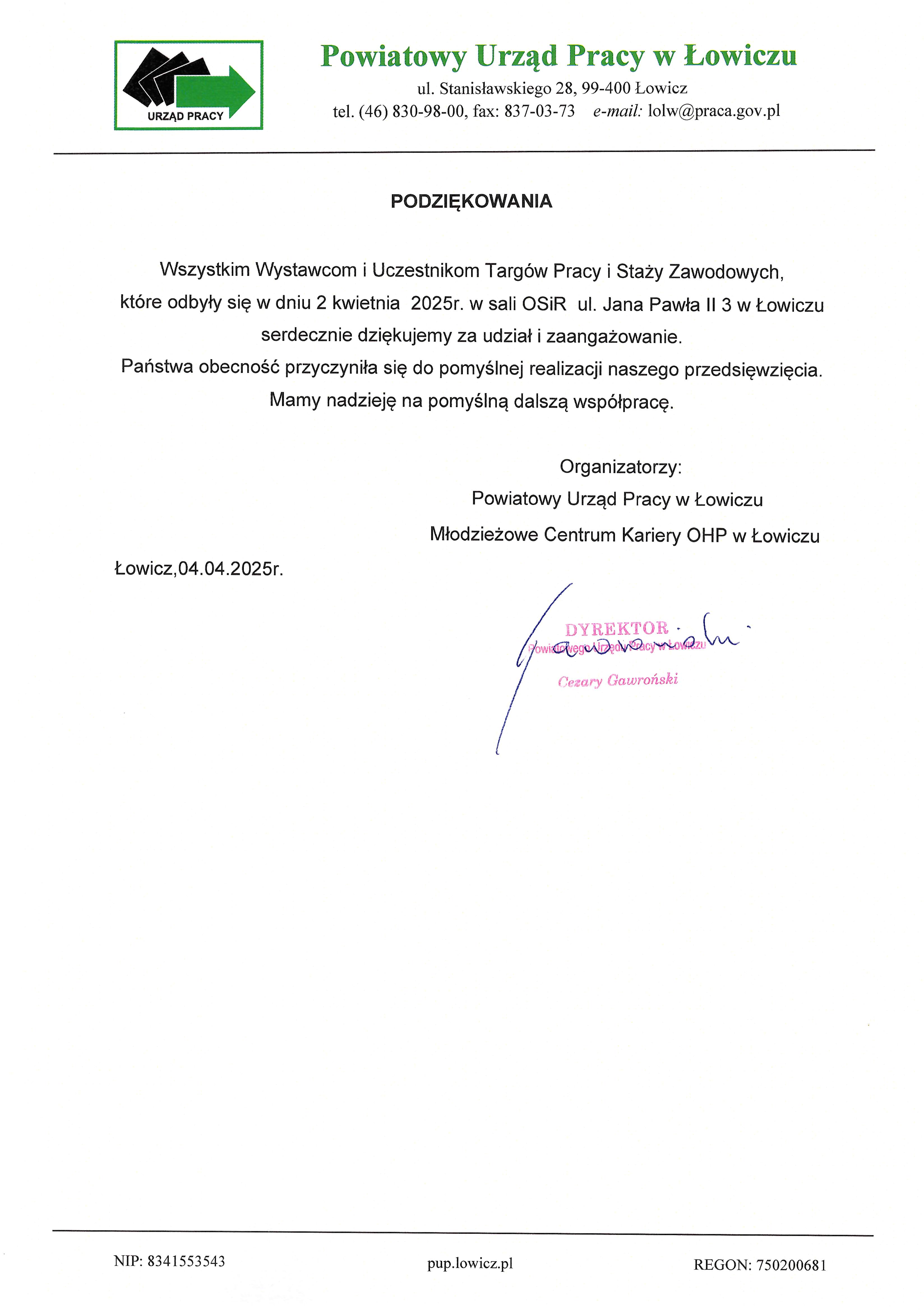 Zdjęcie artykułu Podziękowania
